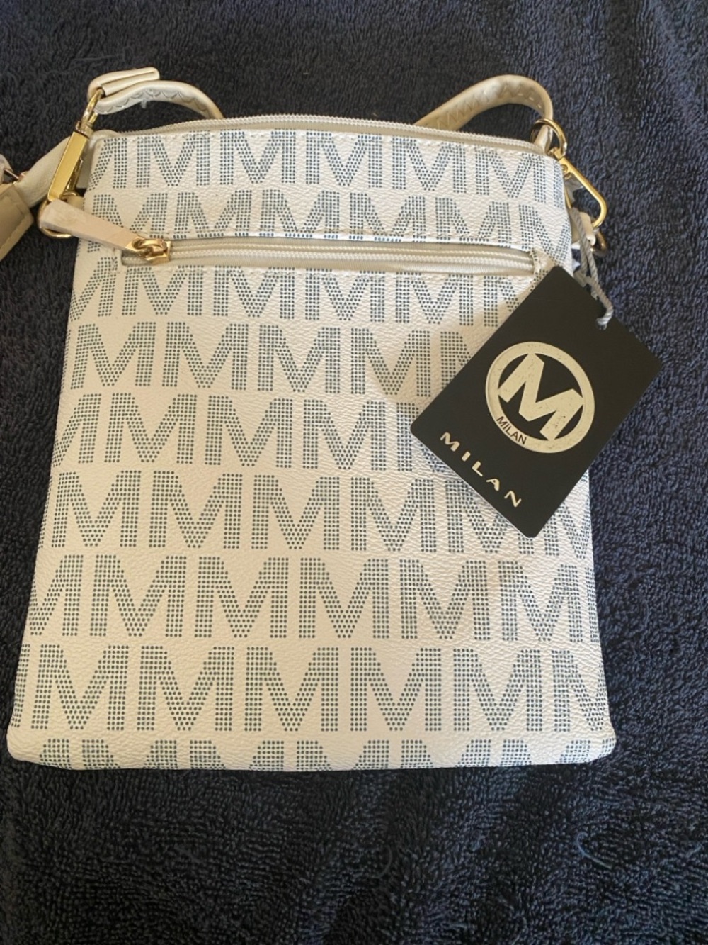 Milan Cream/Gold Logo Crossbody Bag - Picture 2 of 4